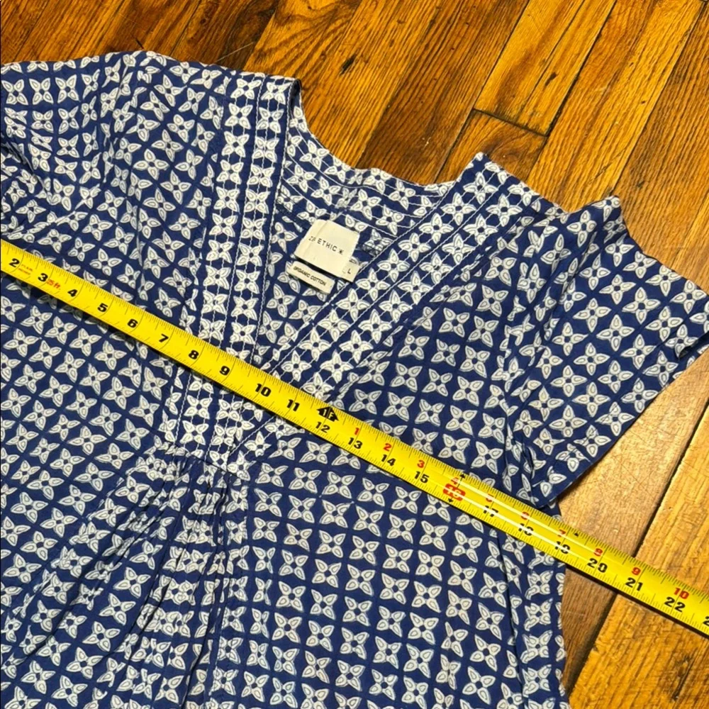 ZEN ETHIC Women's Pistil V Neck A Line Blue White Block Print Patterned Dress L - Picture 8 of 16